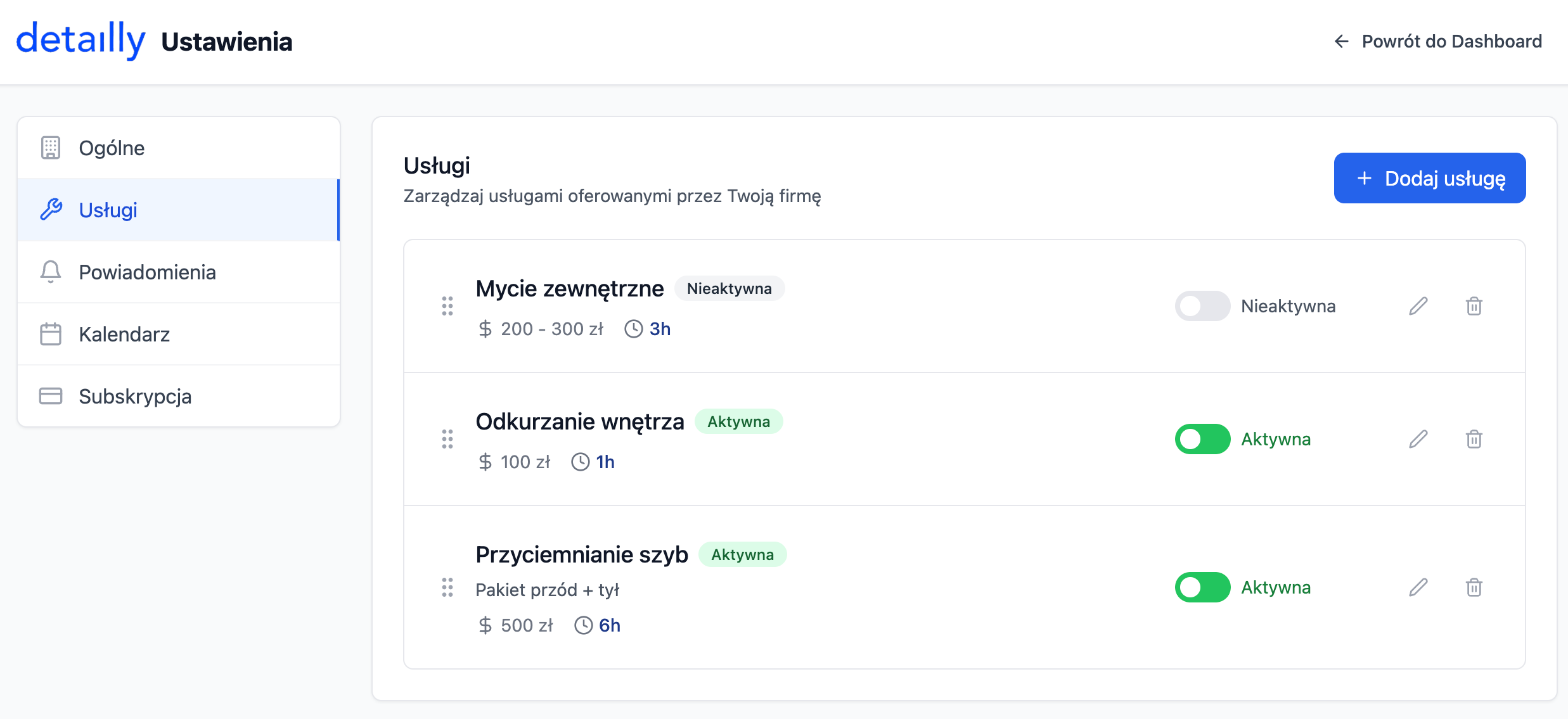 Dodajesz usługę w 2 minuty: nazwa, cena, czas. Reszta działa automatycznie.